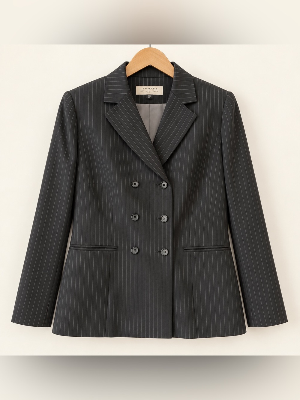 Tahari Charcoal Pinstripe Double-Breasted Blazer | Tailored Jacket EUC 10P #2140